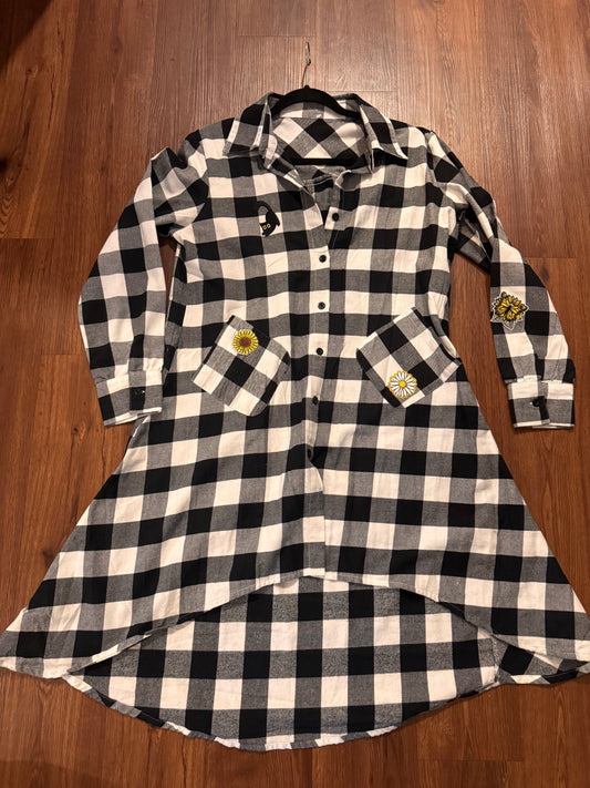 Feline Sunny Plaid Shirt Dress