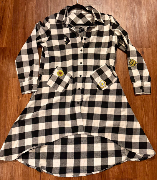 Feline Sunny Plaid Shirt Dress