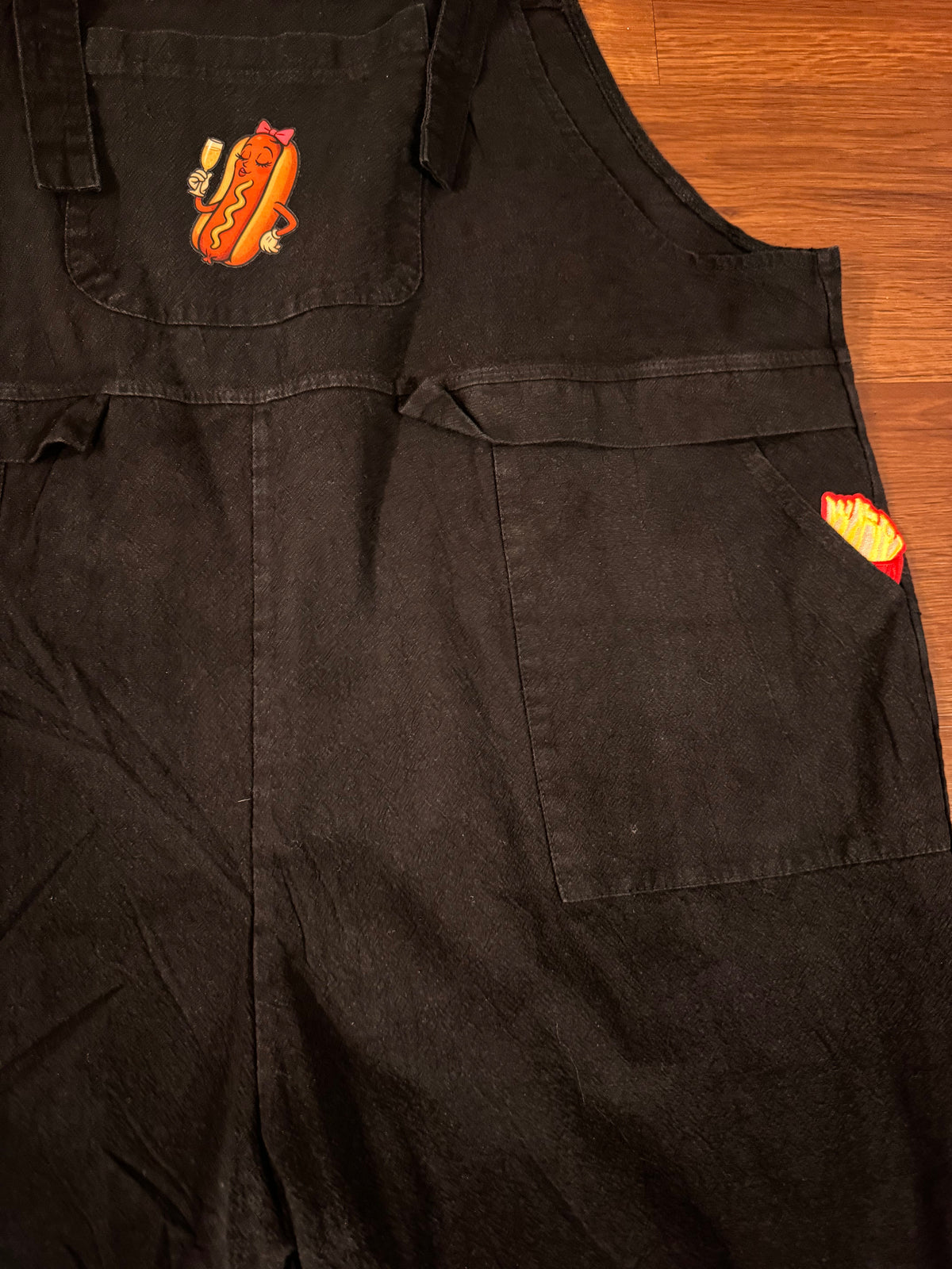 Hot Dog She's Fancy Black Linen Overalls