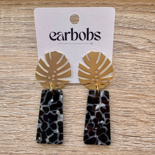 Black Monstera EarBobs