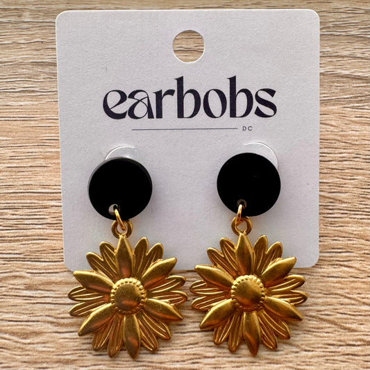 Black Sunflower Bloom EarBobs